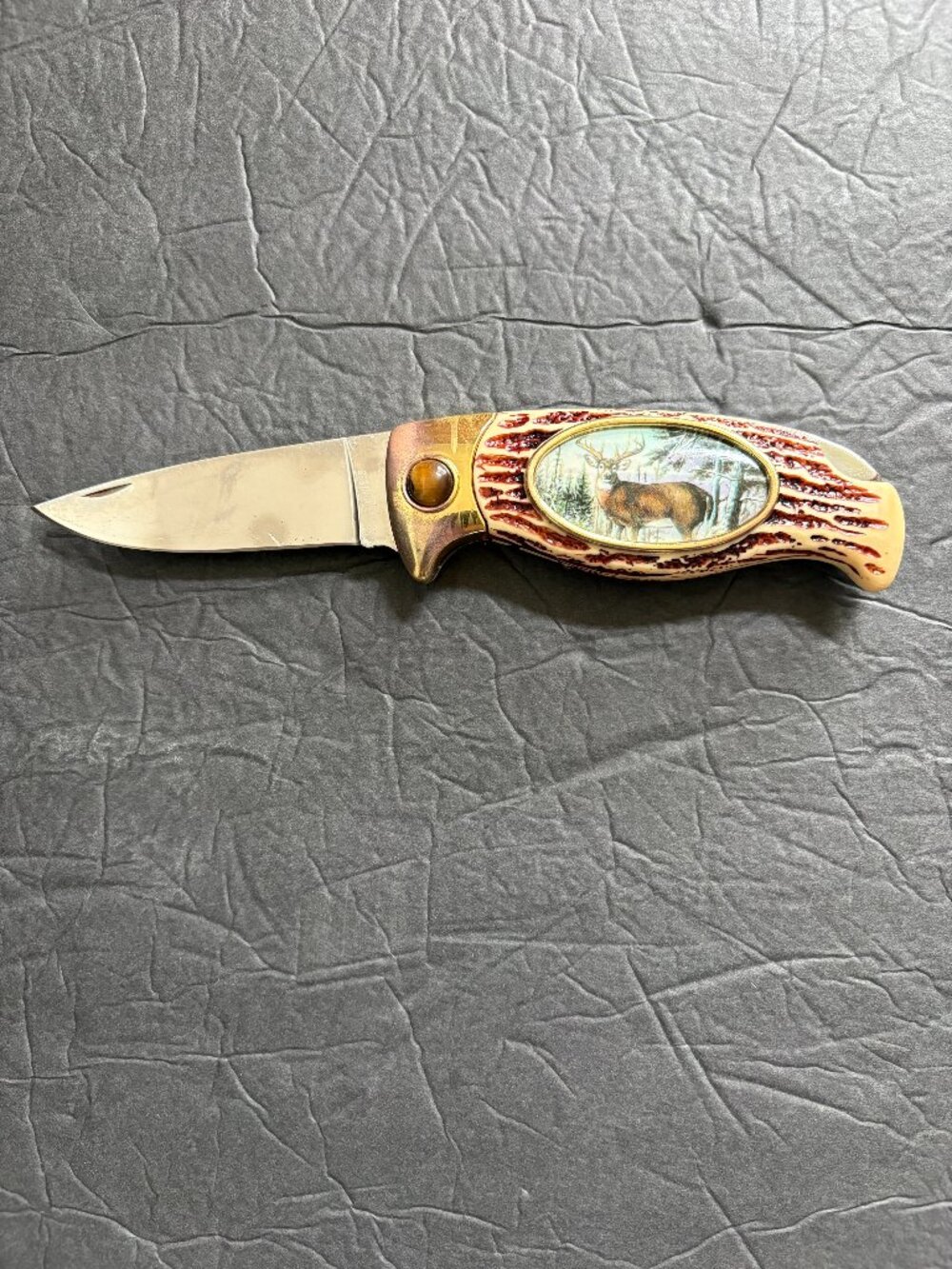 Franklin Mint Collector Pocket Knife Whitetail 10 Point Buck Deer 3.5" Blade
